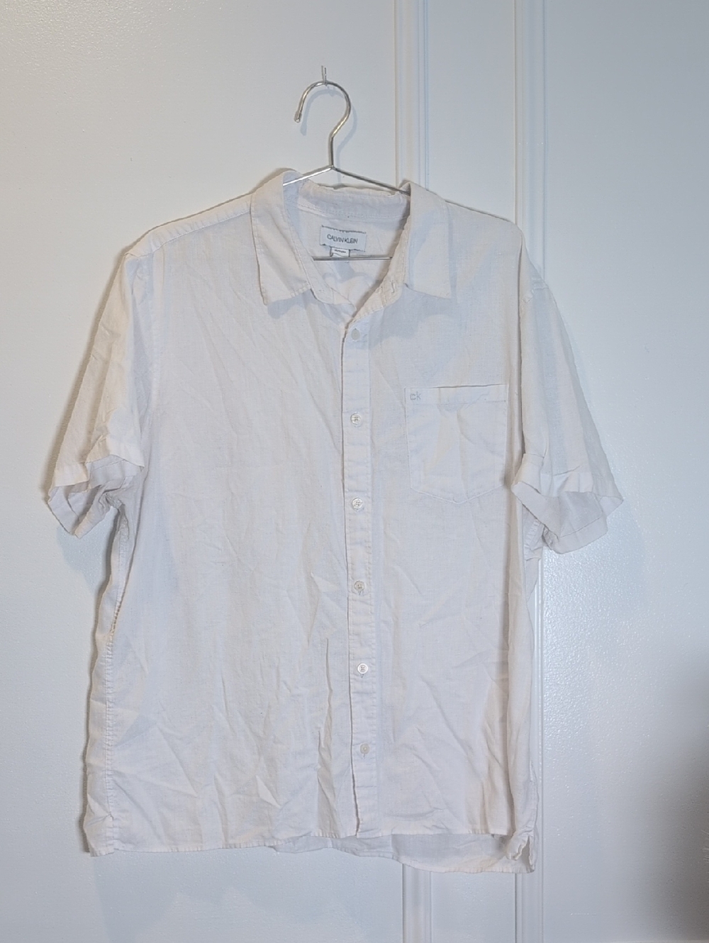 Calvin Klein Men's White Short Sleeve Button-Down Shirt